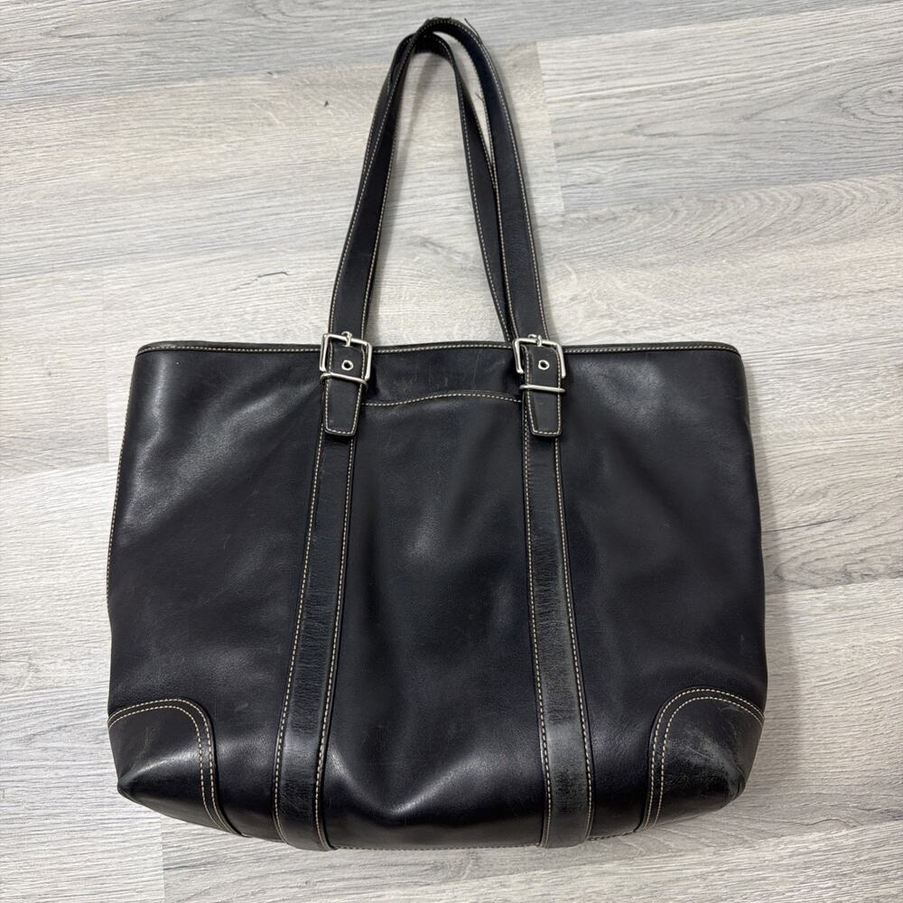 VTG Coach Hampton 6491 Black Leather Gallery Tote Bag Carryall Contrast Stitch